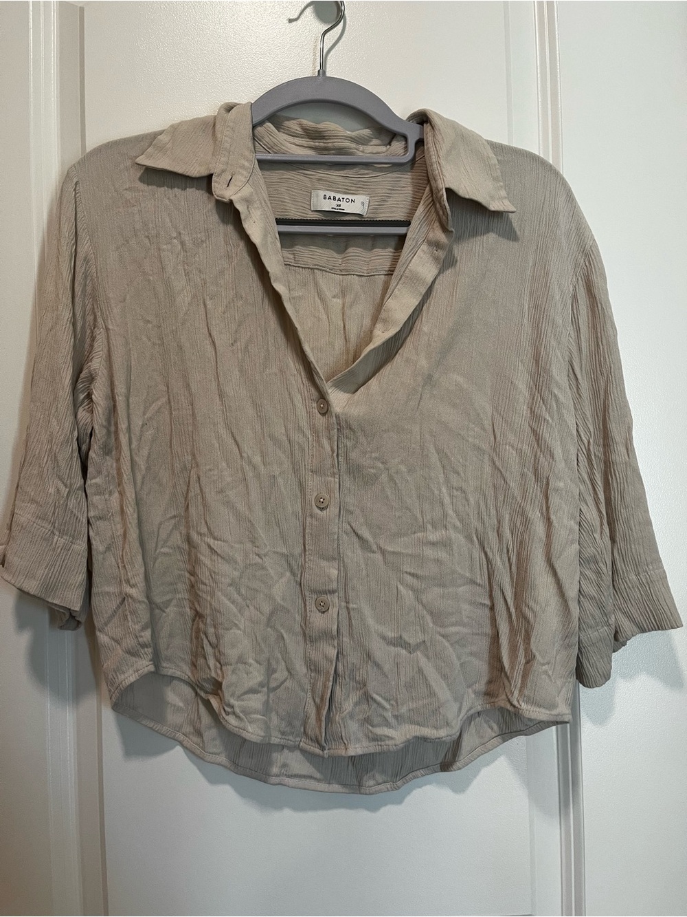 Babaton Relaxed Button-Front Blouse in Light Beige